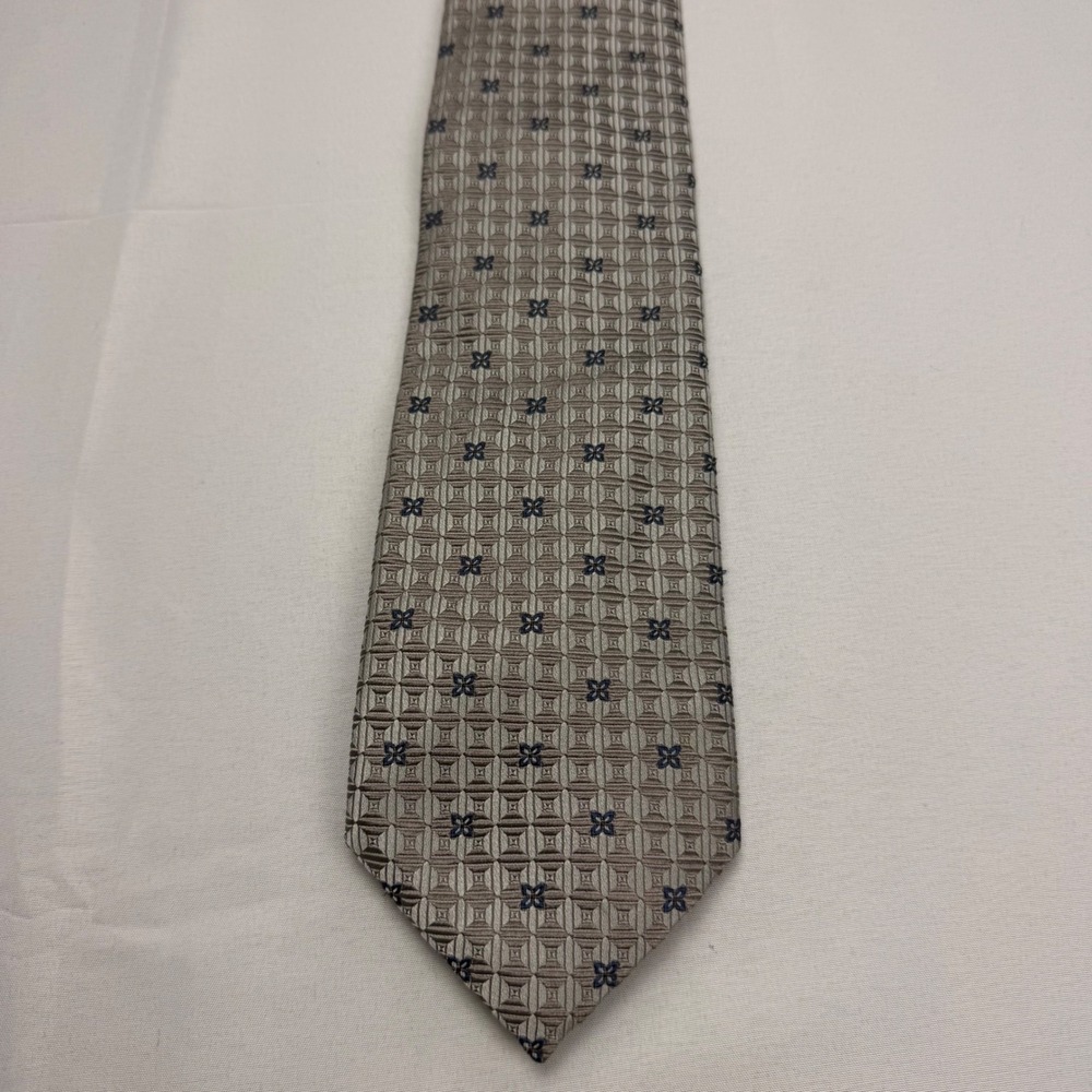 Canali Silk Tie Mens 61" x 3.5" Taupe Geometric Floral Medallion Made in Italy